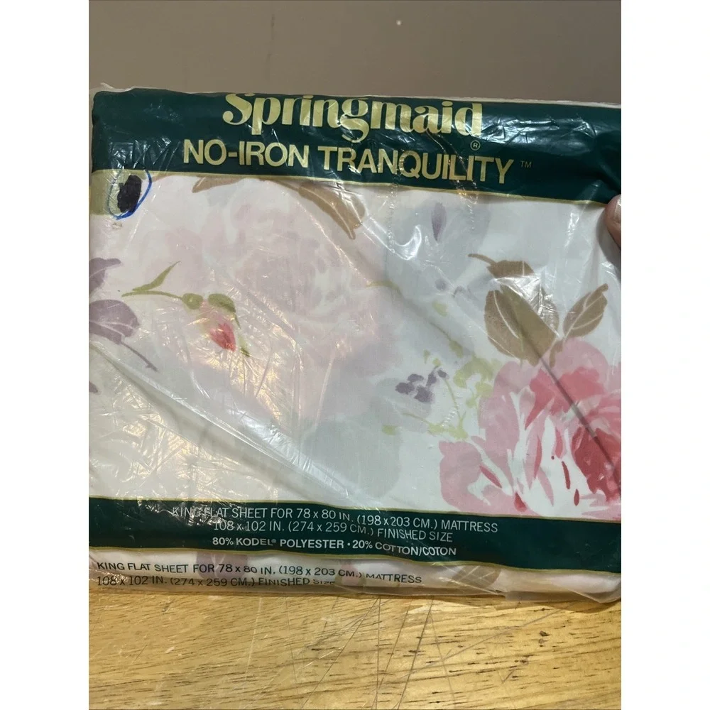 Vtg Springmaid Tranquility King Flat Sheet Rosewater Cottagecore Floral‎ Country